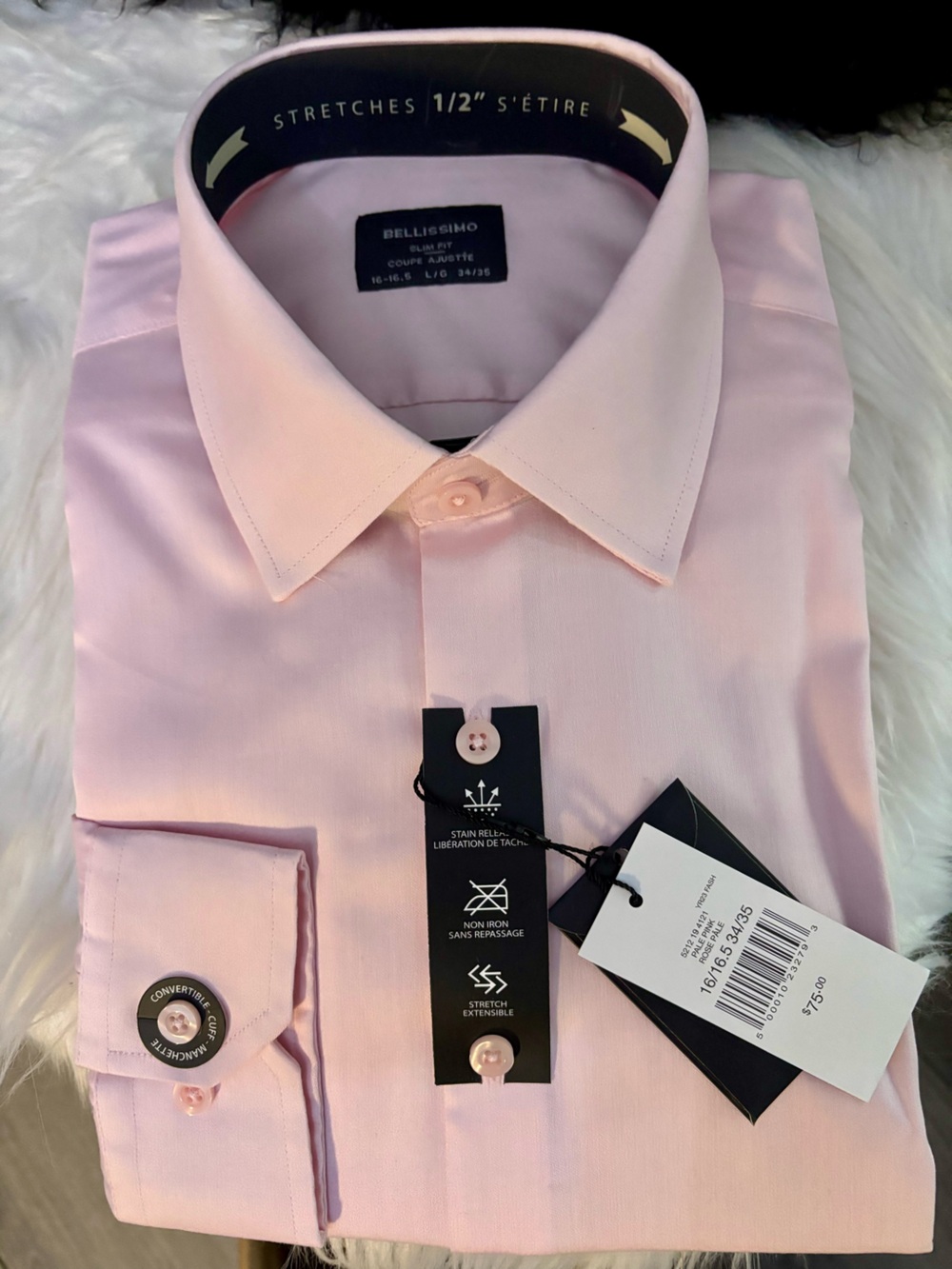 Bellissimo Slim Fit Non-Iron Sateen Dress Shirt Pink Large NWT